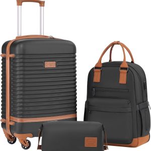 Suitcase Set 3 Piece Luggage Set Carry On Travel Luggage TSA Lock Spinner Wheels Hardshell Lightweight Luggage Set(Black, 3 piece set (BP/TB/20))