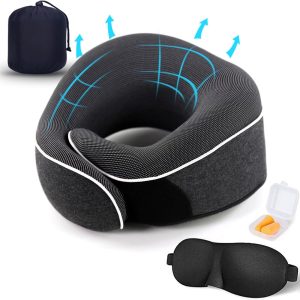 Travel Neck Pillow, Best Memory Foam Airplane Pillow for Head Support Soft Adjustable Pillow for Plane, Car & Home Recliner Use (Black1)